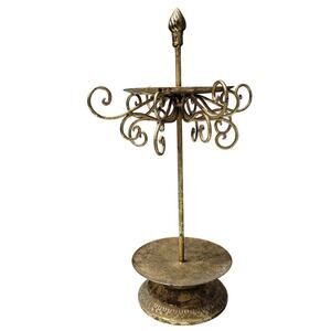 Ornate Gold Faux Bronze Stand Jewelry Organizer Tower Necklace Tree Antique